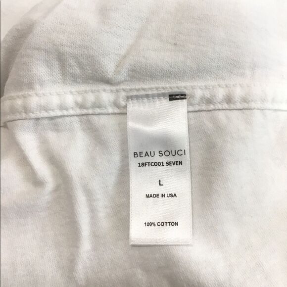 Beau Souci White Essential Cotton SEVEN Crew Neck Short Sleeve T-Shirt Large - Picture 7 of 7